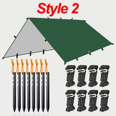 19 행 포인트 방수포 방수 생존 Bushcraft 태양 대피소 해변 그늘 텐트 야외 캐노피 배낭 관광 천막 4x4 3x3m, Green stlye 2