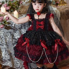 女童秋冬款復古風公主裙 萬聖節生日禮服 (含頭紗、項鍊、襪子、裙撐)