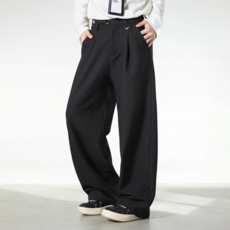 HANYO 사계절 남성 와이드 슬랙스 올드머니 핀턱 바지 허리조절 팬츠