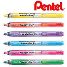 펜텔 핸디라인 S 노크식형광펜 인기있는 칼라 6종, 옐로우