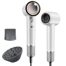 타이드웨이 헤어 드라이어 전문 고속 이온 블로우 드라이어 마그네틱 디퓨저가 장착된 컴팩트 브러시리스 모터 저소음 스마트 온도 제어로 모든 타입에 적합한 건조기-H11, 1개, 화이트 Tideway