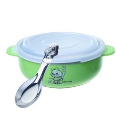王樣 韓式卡通碗(中) 特價品 兒童不鏽鋼餐碗 幼兒園餐碗, 綠色, 1個