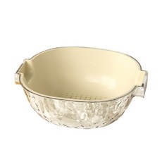 雙層多功能蔬果洗菜瀝水籃, 1個, 水波紋透明 瀝水籃 (特大) 奶白色, 奶白色