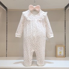 [아가방] 강남점*50% 사랑스런 플라워 패턴/ 프릴장식으로 러블리한 우주복 헤어밴드세트/간편 똑딱이 장착/안심 무형광 면100%/아가방 우주복