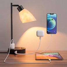 네오글린트 산업용 책상 램프 USB C & A 포트 + AC 콘센트가 있는 디밍 가능 테이블 3D 루나 텍스처 그늘막 및 LED 전구가 빈티지 나이트스탠드 침실용 조절 가능한