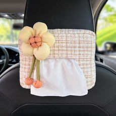 汽車用小香風太陽花絨布掛式紙巾盒, 黃色小香風花朵紙巾盒, 1個