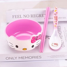 아기 헬로키티 식기 세트 카툰 그릇 접시 컵 인스타 감성 하이퀄리티, KT 그릇+숟가락+젓가락【3종 세트】