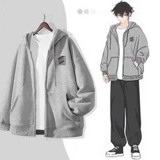 連帽開衫 秋冬季 加絨加厚 寬鬆美式 潮牌戶外衛衣 外套休閒 運動夾克男