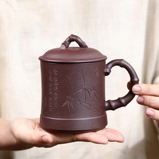 宜興原礦老紫泥紫砂杯大容量泡茶杯純全手工功夫茶具年會會議禮品, 1個, 知竹杯380CC