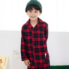 삐삐롱 [삐삐롱]제리체크RD 면플란넬 긴소매 파자마 잠옷 상하세트