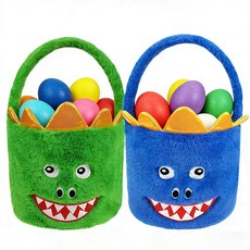 DearSun 부활절 바구니 공룡 플러시 바구니 2개 부활절 달걀 사냥 바구니 어린이 선물 파티 장식 용품 지름 20.3cm(8인치) x 높이 39.9cm(15.7인치)(, 그린 & 블루 공룡 2개