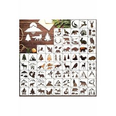 FrontierStyle 스텐실 시트 65장 숲의 생물 식물 대자연 시트를 정리할 수 있는 링 포함 공작·DIY에 플라스틱 동물 소동물 식물 자연