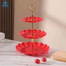 AMEGA 3단 트레이 과일 케이크 간식 파티 스탠 쟁반 트레이, 2개, 레드