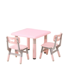 粉色兒童可調節書桌椅組合，寶寶學習桌，安全環保材質，寬敞桌面設計, 粉色升降桌 贈2椅