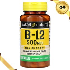 Mason Natural 비타민B12 500mcg 100정 칼슘 글루텐프리, 1개