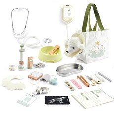 Pithfor 어린이 유아를 위한 나무 의사 키트 수의사 놀이 세트 역할 놀이 수의사 세트 만 3 4 5 6세 남아 여아용 의사 장난감 선물, Pithfor 어린이 유아를 위한 나무 의사 키트, 수