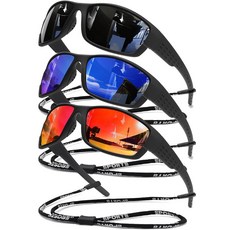 SQOQS 편광 스포츠 선글라스 남성용 UV400 보호 경량 랩 어라운드 고글 사이클링 낚시 운전 러닝용 3팩-블랙블루+블랙레드+블랙그린 55mm, 3팩-블랙+다크 블루+블랙레드