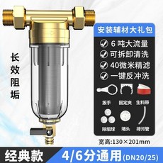 家用前置過濾器 自動反沖洗 銅質大流量 全屋淨水阻垢, 1個, 金色,過濾器