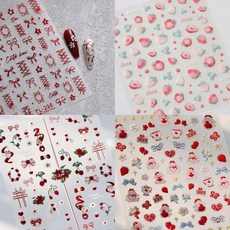 EEUOPQ 네일 스티커 새해 4장 리본 딸기 토끼 네일 스티커 3D 입체 네일 데칼 손톱 DIY 네일 붙이기만 하면 돼 네일 데코레이션 부조 귀여워 설날 네일 아트 어른 어린이