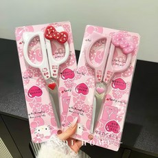 [키티 신상품] 귀여운 캐릭터 키티 사무용 가위 안전가위 1+1, 화이트+핑크색, 1세트