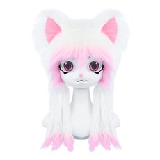 kig系毛絨獸頭可穿戴頭套 福瑞洛麗塔成品cos可愛獸裝, 粉白色, 1個