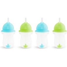클릭 잠금 뚜껑이 있는 먼치킨 애니 앵글 무게 유아용 빨대 컵 10온스 2팩 블루그린, Straw Cup, 10 Ounce/ 4 Pack, Blue/Green