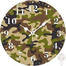 Identiy 원형 벽시계 무소음 배터리 작동 블루밍 해바라기 밭 30.5cm(12인치) 논틱 읽기 쉬운 디스플레이 원형 아날로그 벽시계 사무실 침실 거실 및 주방용 장식, 카모플라주 모던 텍스처