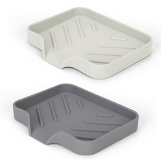 욕실 주방 싱크대 카운터 정리함을 위한 실리콘 비누 접시 2팩 셀프 배수 미끄럼 방지 바 및 스펀지 홀더 청소하기 쉬운 트레이 폭포 세이버 4 7, Gray beige White