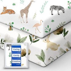 TotBasic 팩 앤 플레이 시트 장착 버터처럼 부드러운 휴대용 아기 침대 시트 Graco Pack n Play 플레이야드 아기 침대 및 기타 68.6 x 99.4cm(2, 편안한 동물