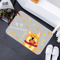 ONE HOUSE 彩繪吸水地墊 踏墊 腳踏墊 硬式珪藻土 浴室防滑速乾地墊, 1個, 大尺寸-旺旺財犬