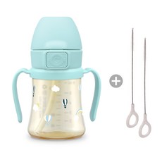 그로미미 PPSU 스카이벌룬 빨대컵 + 빨대세척솔 세트, PPSU 스카이벌룬 빨대컵 크리미블루+빨대세척솔(2P), 200ml, 1개