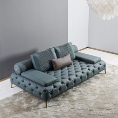 意式輕奢風拉扣三人真皮沙發 網紅設計大小戶型別墅樣闆房休閒組閤沙發, 淺灰（超纖皮）,單人（長125cm)