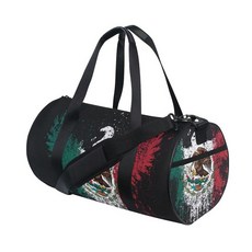CuwrYet 여성 및 남성용 체육관 가방 여행 스포츠 휴가 위켄더 오버나이트 비치를 위한 소형 더플 백 경량 휴대용 멕시코 독수리 깃발 블랙