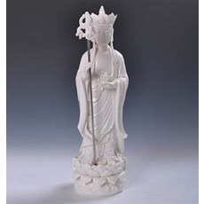 白色陶瓷佛像蓮花座禪杖擺件, 德化陶瓷18寸地藏王菩薩佛像白瓷工藝品家居佛堂供奉鎮宅風水擺件