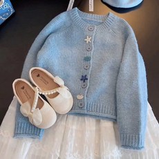 小不點兒 女童針織毛衣開衫外套 秋季新款兒童洋氣針織上衣 適合春秋季穿著