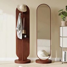 BYOU 다용도 회전식 옷걸이행거 전신거울 1단 수납 행거 스탠드 옷걸이 시스템 행거, 호두색 36*166
