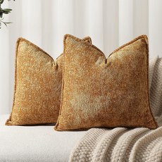 亞馬遜沙發抱枕雪尼爾壓邊靠枕民宿酒店靠墊樣chenille pillow, 土黃色