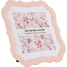 GorYeeFine 10.2 x 15.2cm(4 x 6인치) 고급 아연 합금 핑크 사진 액자 - 에나멜 마감 및 프리미엄 중성 화이트 매트 8.9 x 12.7cm(3.5 x, 5x5'' Mat 4x4'' 1PK, Pink