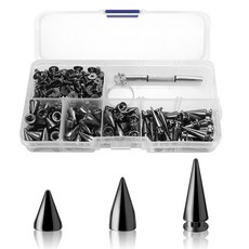 원뿔형 스터드 스파이크 스터드 리벳 펑크 록 스터드 금속 나사 뒷면 스터드 DIY용 더블 캡 리벳 가방 가죽 팔찌 목걸이 의류 드라이버가 달린 신발(3가지 사이즈), 7mm, 100개, 블랙