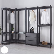 시스템 옷장 드레스룸 시스템장 이케아 인테리어 철제 원목 가구 아파트 선반, 2 원목 행거, 화이트, 600(2단)