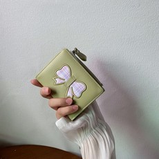 可愛蝴蝶結短款錢包 多卡位迷你便攜卡片夾, 淺綠, 1個