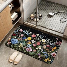 ZTHLL 욕실 매트 야생화 욕실 러그 빠른 건조 미끄럼 방지 고무 욕실 매트 식물성 흡수성 규조토 매트 욕실 홈 데코 43.2cm x 74.9cm(17 x 29.5인치), ZTHLL 욕실 매트, 야생화 욕실 러그, 빠른 건조