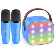 YLL 어린이 성인용 무선 마이크 2개가 있는 미니 노래방 기계 휴대용 블루투스 스피커 3 4 5 6 7 8 9 10 11 12 13세 이상 청소년 생일 선물 boy 가정용(블, 로열 블루 마이크 2개
