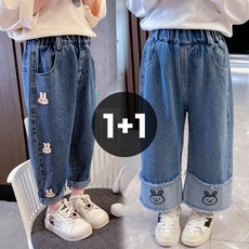 아동 여아 캐릭터 데님 스판 청바지 2종세트