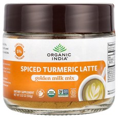 Organic India 오가닉인디아 스파이스드 강황 라떼 골든 밀크 믹스 100g 커큐민 허브보충제, 99.8g, 1개