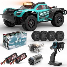 호심 1/14 RTR 브러시리스 RC 몬스터 3S 방수 단거리 50mph 취미 자동차 배터리 고속 포함 모든 전기 지형 트럭 리모컨 4x4 오프로드, Greenblue