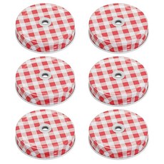 레드 체크 무늬 레귤러 마우스 메이슨 병 빨대 뚜껑 6.9cm(2.7인치) 금속 스테인리스 스틸 메이슨 병 음료 뚜껑 빨대 구멍 누출 방지 식기 세척기 사용 가능 70mm (6, 6