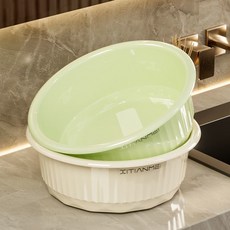 大號洗臉盆家用三件套洗菜盆子學生宿舍高顏值加厚洗衣洗腳塑料盆, [奶油白+霧苔綠]2個裝-小號, 1個