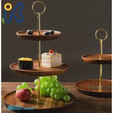 愛廚房 烏檀木三層下午茶蛋糕架 木質原木點心水果裝飾盤, 1個, 烏檀木