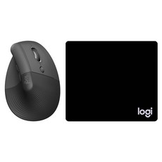 로지텍 리프트 버티칼 인체공학 무선마우스 LIFT + 마우스 패드 일반형, 그래파이트 블랙, 블랙